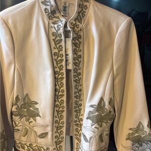 Embroidered Cream Jacket with Green Accents